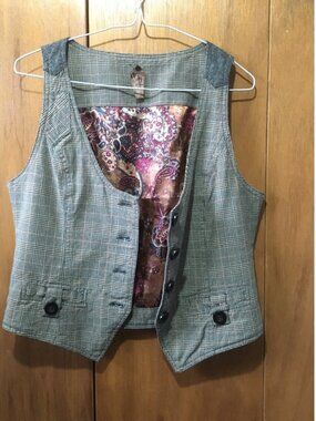 Checked Waistcoat Vest in Gray with Paisley Lining